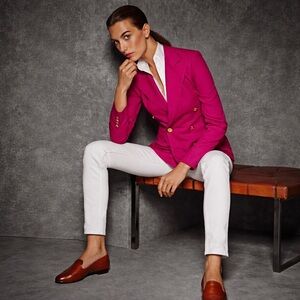 Austin Reed Fuschia Blazer Worsted Wool Double Breasted Excellent Size 14W